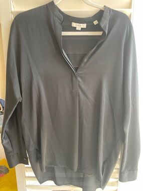 Vince Black Long-Sleeve Split V-Neck Tunic